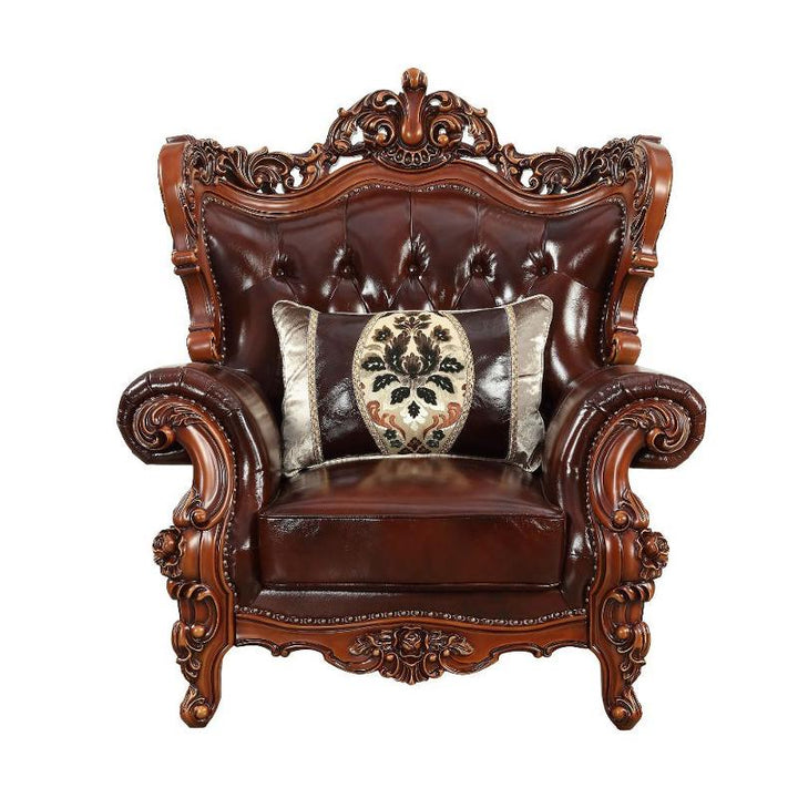 Acme Furniture Eustoma Loveseat - Seat in Cherry Top Grain Leather Match & Walnut 53066SEAT