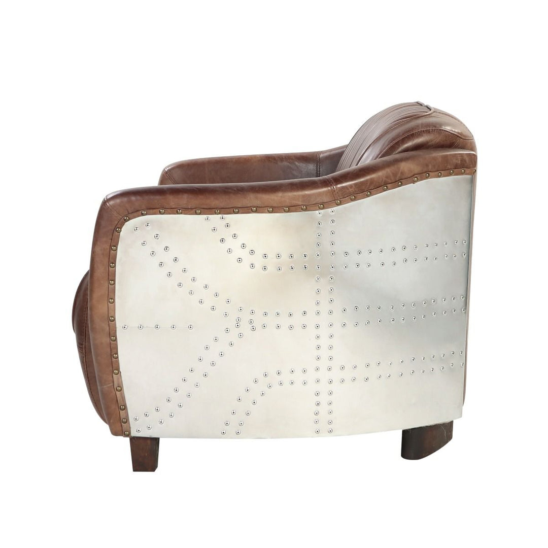 Acme Furniture Brancaster Loveseat in Retro Brown Top Grain Leather & Aluminum 53546