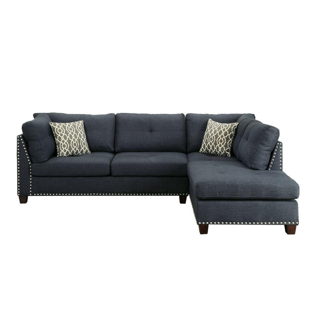 Acme Furniture Laurissa Sectional Sofa & Ottoman W/2 Pillows in Dark Blue Linen 54365