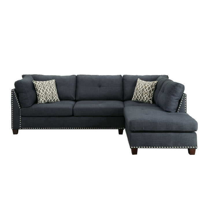 Acme Furniture Laurissa Sectional Sofa & Ottoman W/2 Pillows in Dark Blue Linen 54365