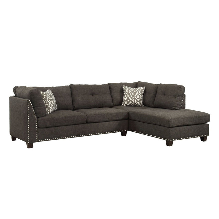 Acme Furniture Laurissa Sectional Sofa & Ottoman W/2 Pillows in Warm Taupe Gray Linen 54375