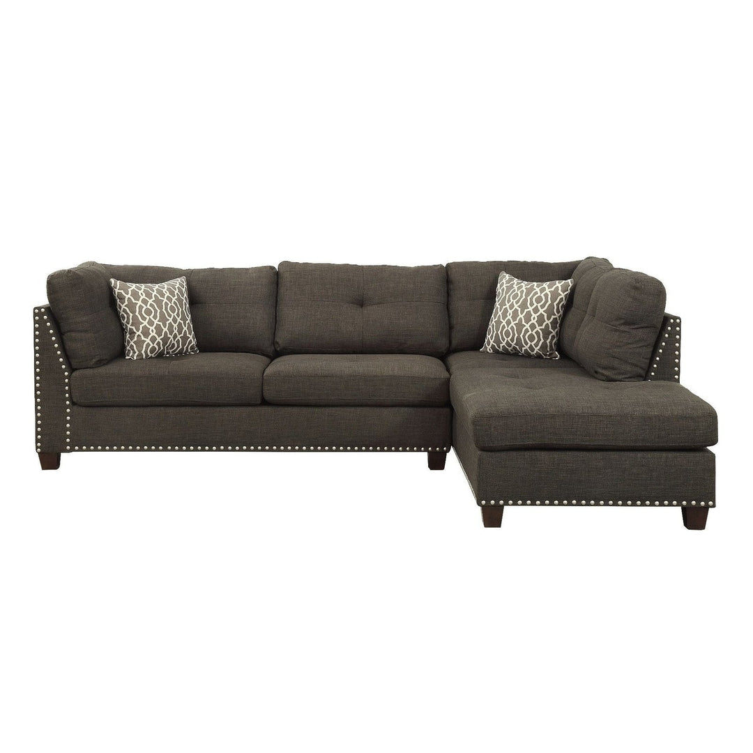 Acme Furniture Laurissa Sectional Sofa & Ottoman W/2 Pillows in Warm Taupe Gray Linen 54375