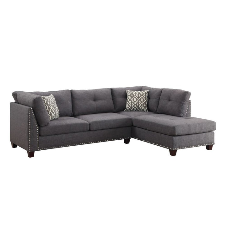 Acme Furniture Laurissa Sectional Sofa & Ottoman W/2 Pillows in Light Charcoal Linen 54385