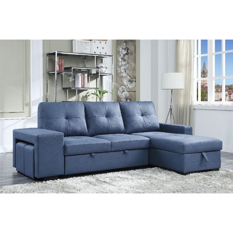 Acme Furniture Strophios Sectional Sofa in Blue Fabric 54650