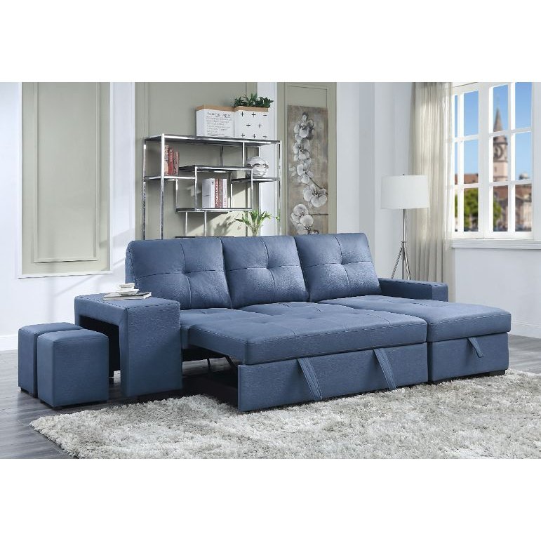 Acme Furniture Strophios Sectional Sofa in Blue Fabric 54650