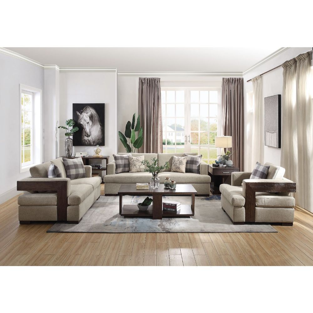 Acme Furniture Niamey Sofa W/4 Pillows in Fabric & Walnut Finish 54850