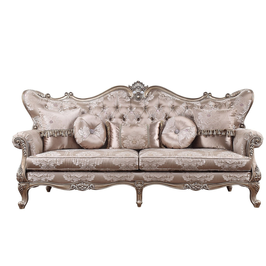 Acme Furniture Jayceon Sofa W/5 Pillows in Fabric & Champagne Finish 54865