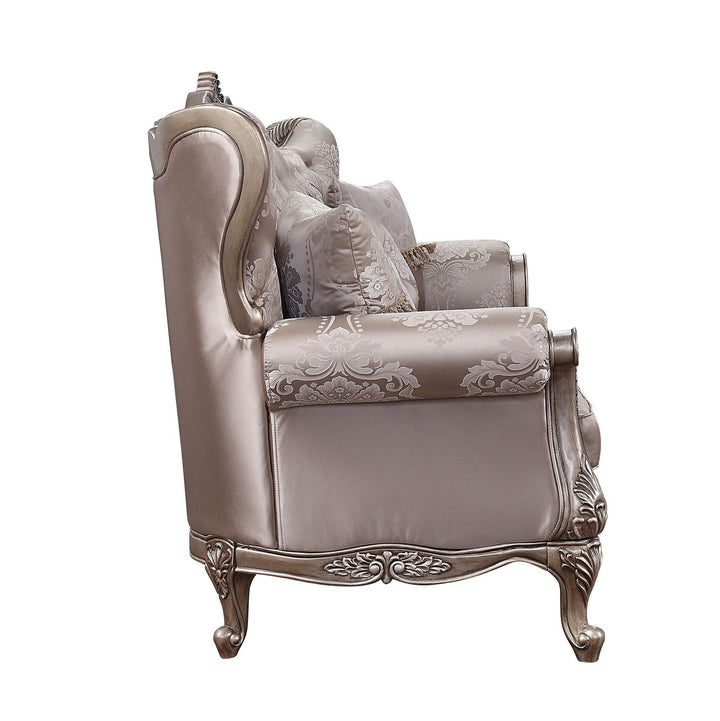 Acme Furniture Jayceon Sofa W/5 Pillows in Fabric & Champagne Finish 54865