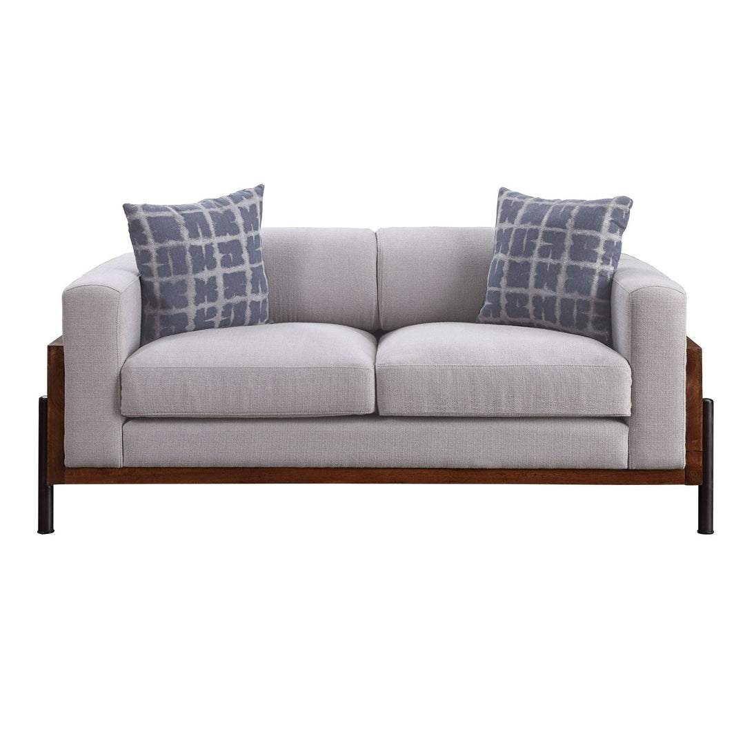 Acme Furniture Pelton Loveseat W/2 Pillows in Fabric & Walnut Finish 54891
