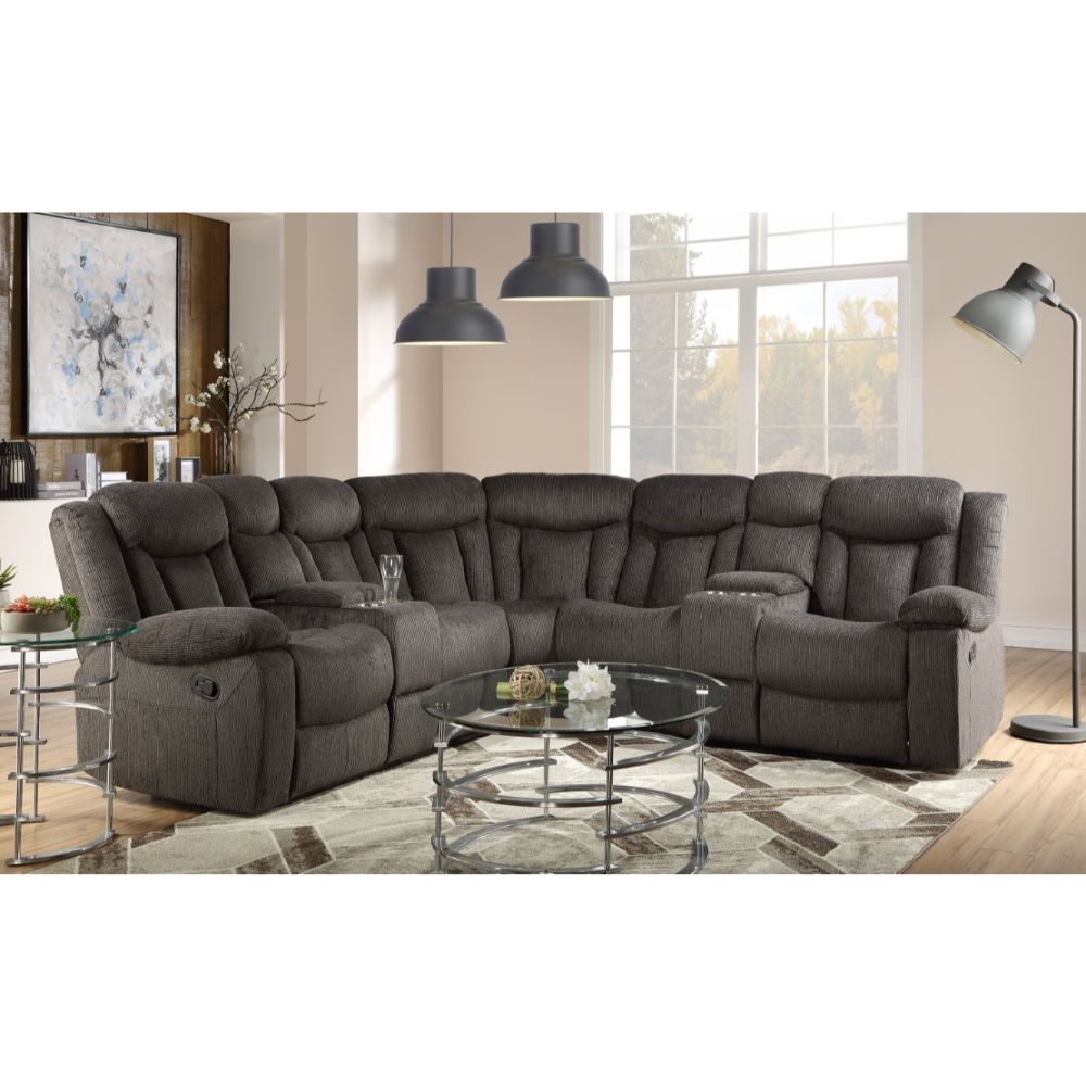 Acme Furniture Rylan Motion Sectional Sofa in Dark Brown Fabric 54965