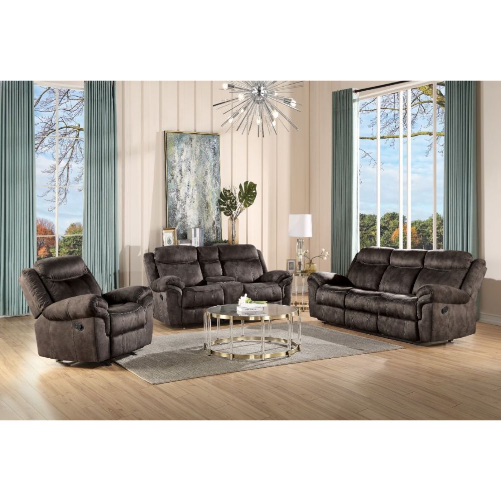 Acme Furniture Zubaida Motion Sofa & Console W/Usb in Two Tone Chocolate Velvet 55020