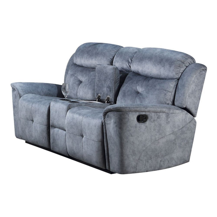 Acme Furniture Mariana Motion Loveseat W/Console in Silver Blue Fabric 55036