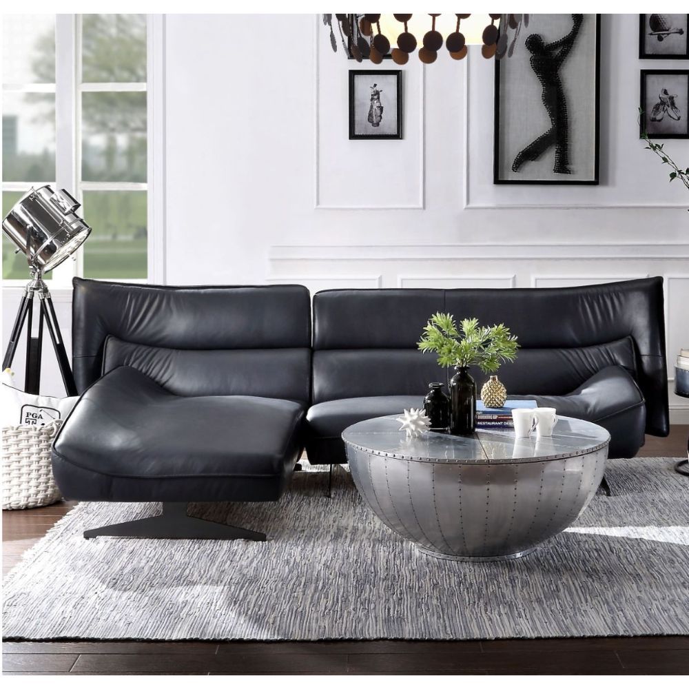 Acme Furniture Maeko Sectional Sofa in Dark Gray Top Grain Leather 55060