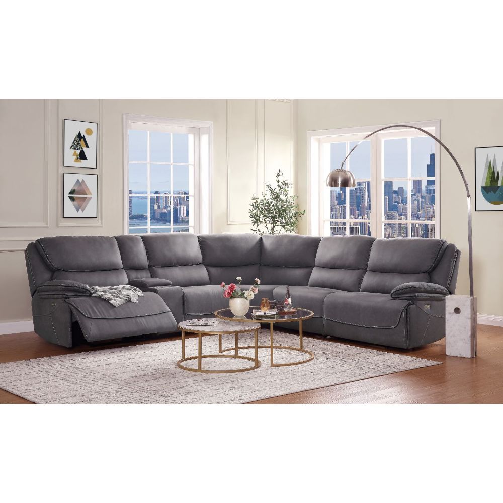 Acme Furniture Neelix Power Motion Sectional Sofa in Seal Gray Fabric 55120