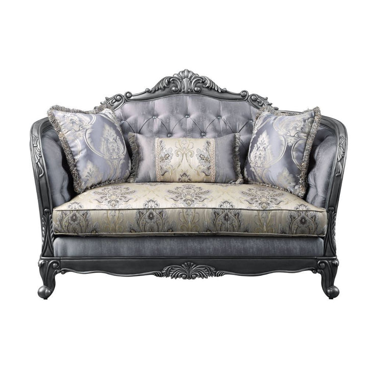 Acme Furniture Ariadne Loveseat W/3 Pillows in Fabric & Platinum Finish 55346