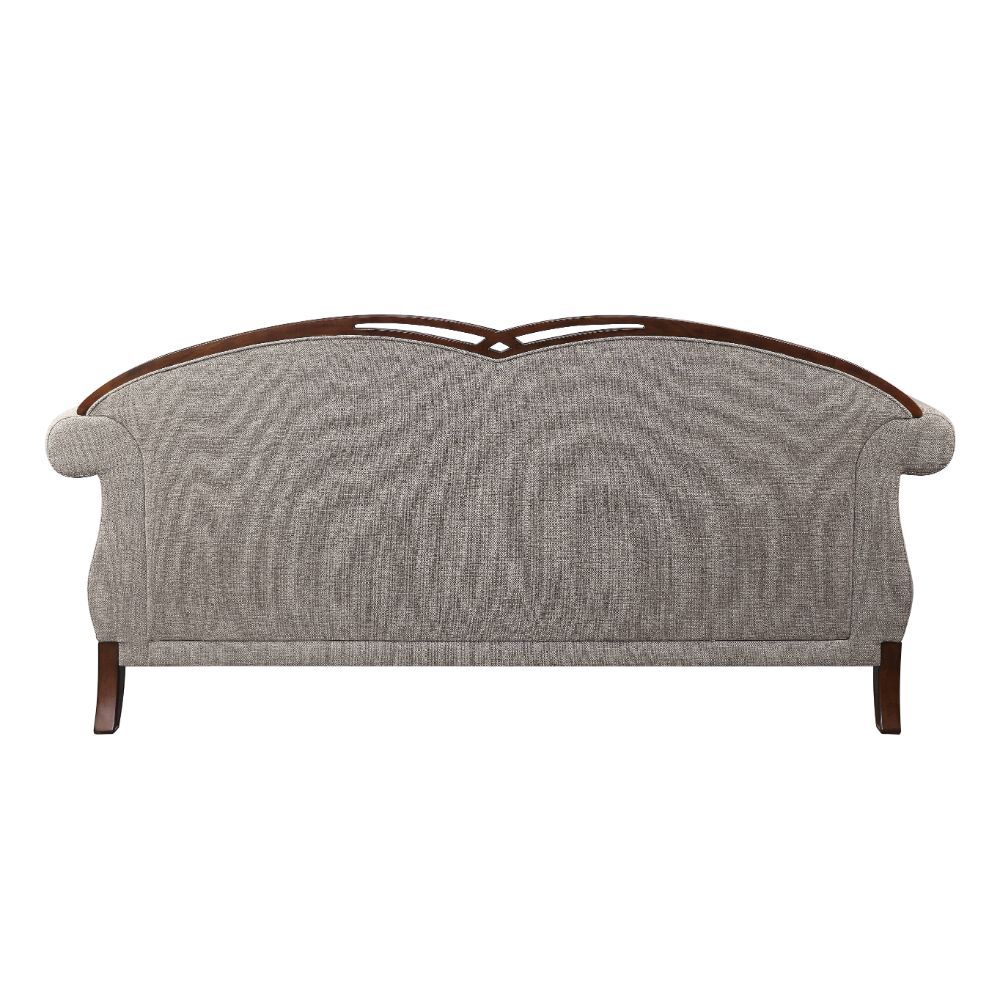 Acme Furniture Miyeon Sofa W/5 Pillows in Fabric & Cherry Finish 55365