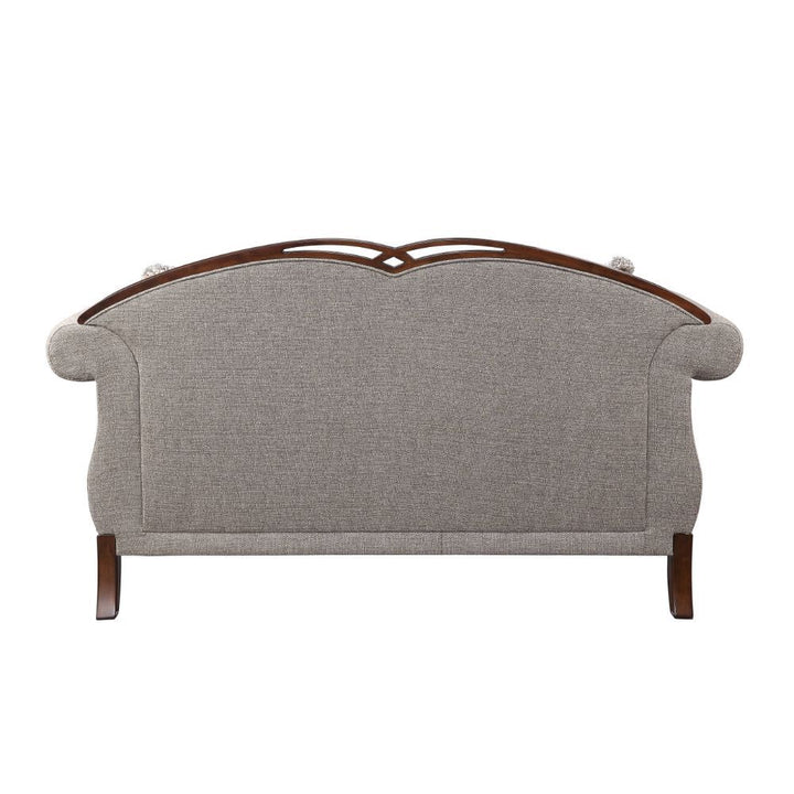 Acme Furniture Miyeon Loveseat W/3 Pillows in Fabric & Cherry Finish 55366
