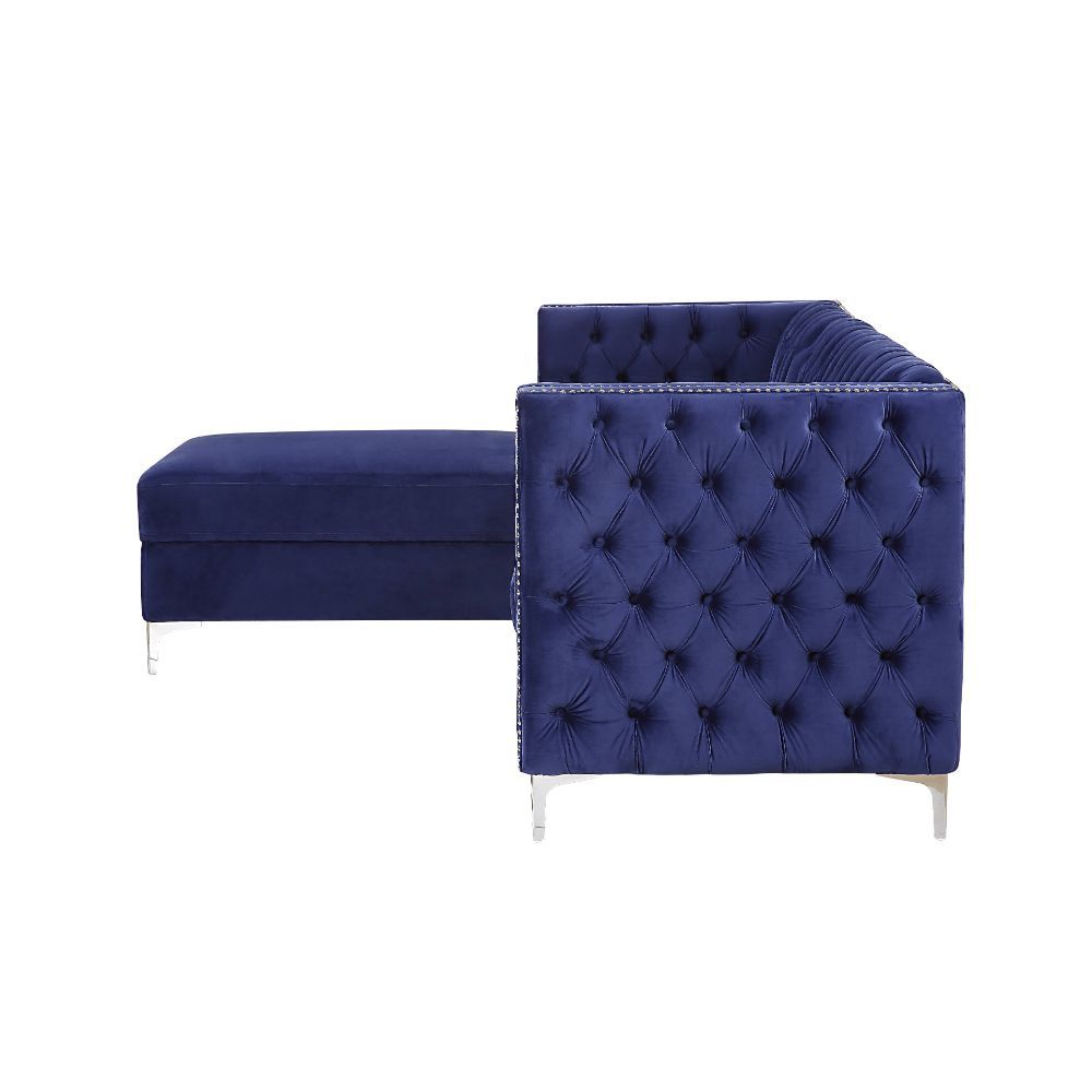 Acme Furniture Sullivan Sectional Sofa Navy Blue Velvet 55490