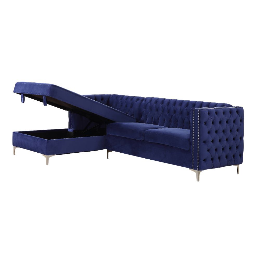 Acme Furniture Sullivan Sectional Sofa Navy Blue Velvet 55490