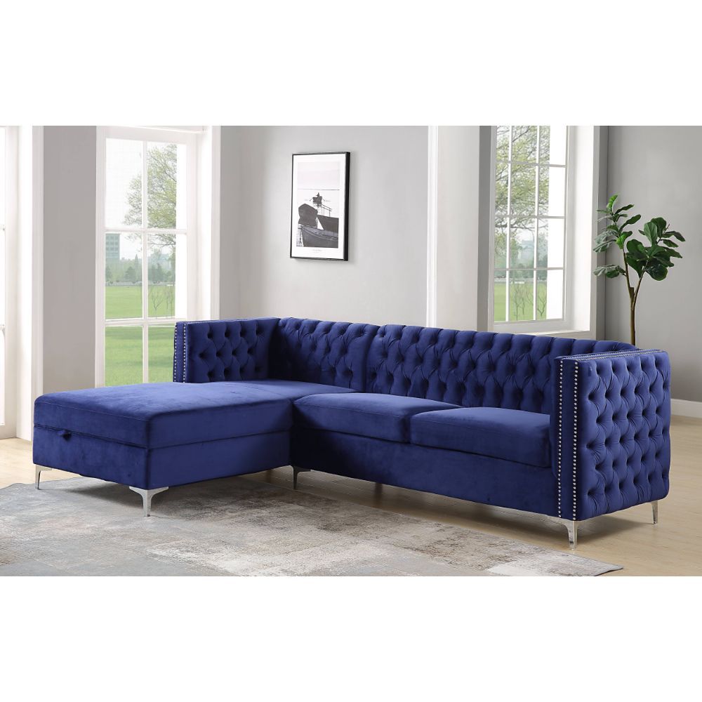 Acme Furniture Sullivan Sectional Sofa Navy Blue Velvet 55490