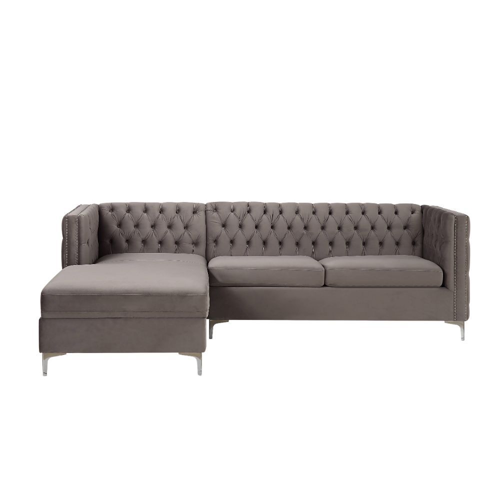 Acme Furniture Sullivan Sectional Sofa  in Gray Velvet 55495