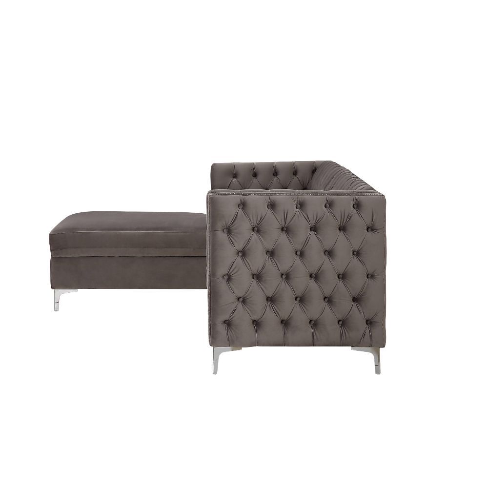 Acme Furniture Sullivan Sectional Sofa  in Gray Velvet 55495