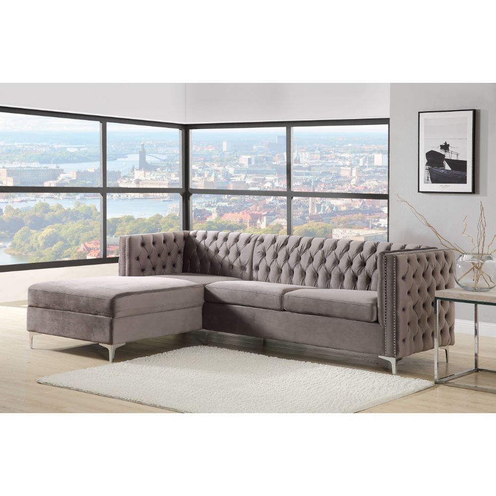 Acme Furniture Sullivan Sectional Sofa  in Gray Velvet 55495