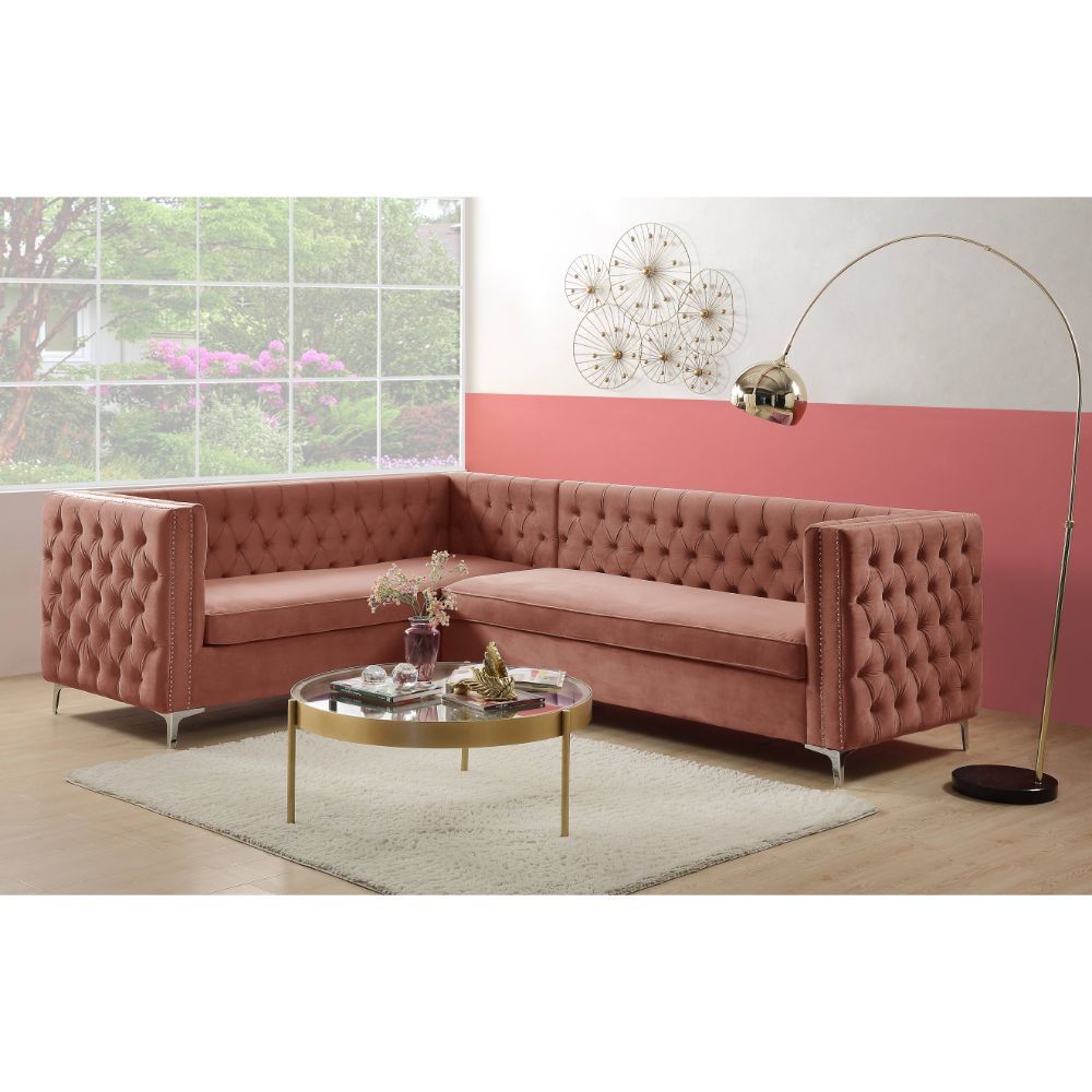 Acme Furniture Rhett Sectional Sofa in Coral Velvet 55505