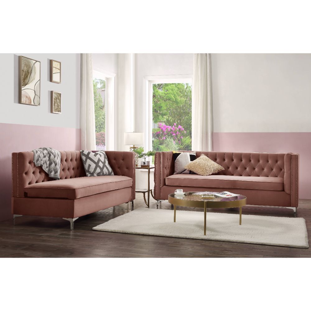 Acme Furniture Rhett Sectional Sofa in Coral Velvet 55505