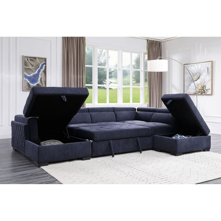 Acme Furniture Nekoda Sectional Sofa in Navy Blue Fabric 55520