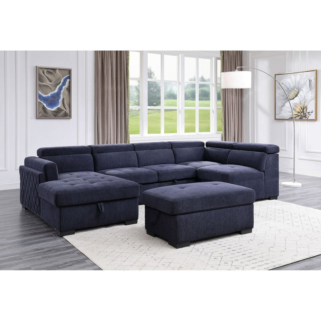 Acme Furniture Nekoda Sectional Sofa in Navy Blue Fabric 55520