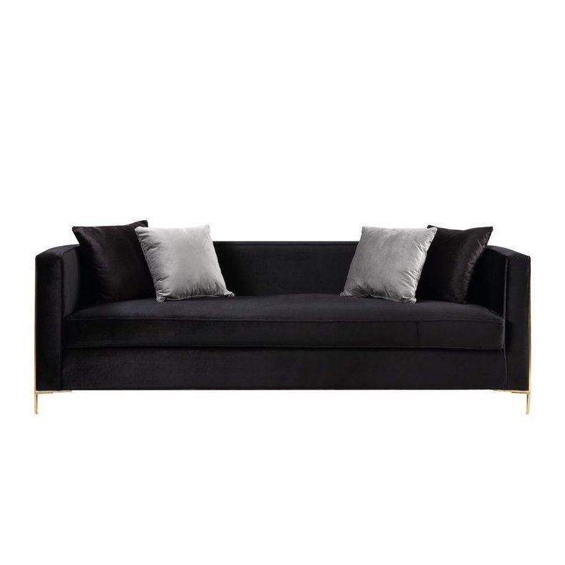 Acme Furniture Fergal Sofa W/4 Pillows in Black Velvet & Gold Finish 55665