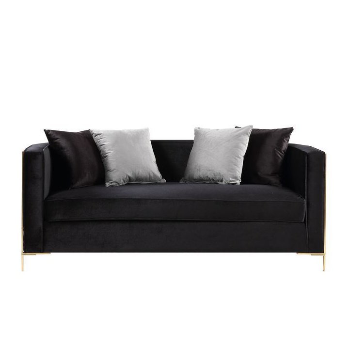 Acme Furniture Fergal Loveseat W/4 Pillows in Black Velvet & Gold Finish 55666