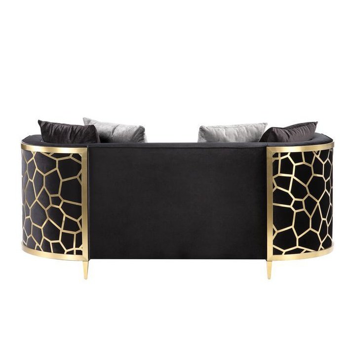 Acme Furniture Fergal Loveseat W/4 Pillows in Black Velvet & Gold Finish 55666