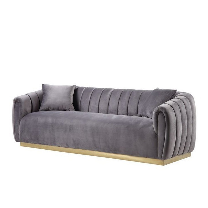 Acme Furniture Elchanon Sofa W/2 Pillows in Gray Velvet & Gold Finish 55670