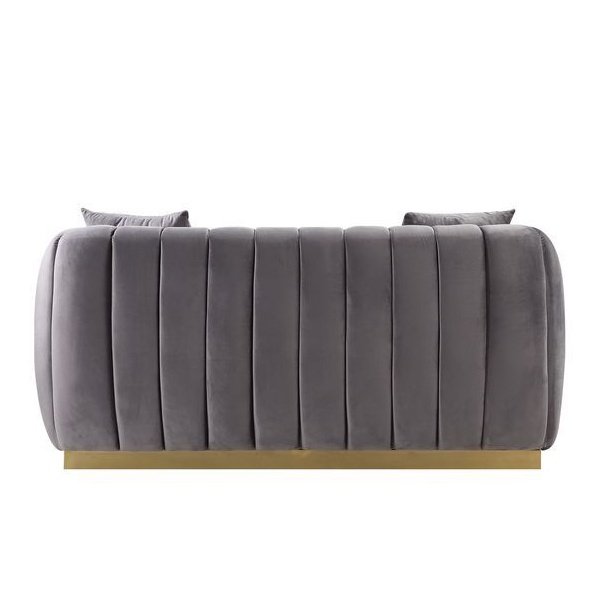 Acme Furniture Elchanon Loveseat W/2 Pillows in Gray Velvet & Gold Finish 55671