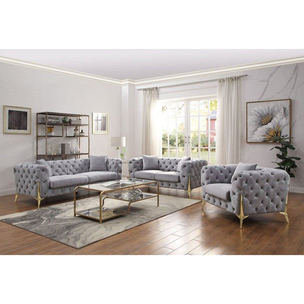 Acme Furniture Jelanea Sofa W/2 Pillows in Gray Velvet & Gold Finish LV01406