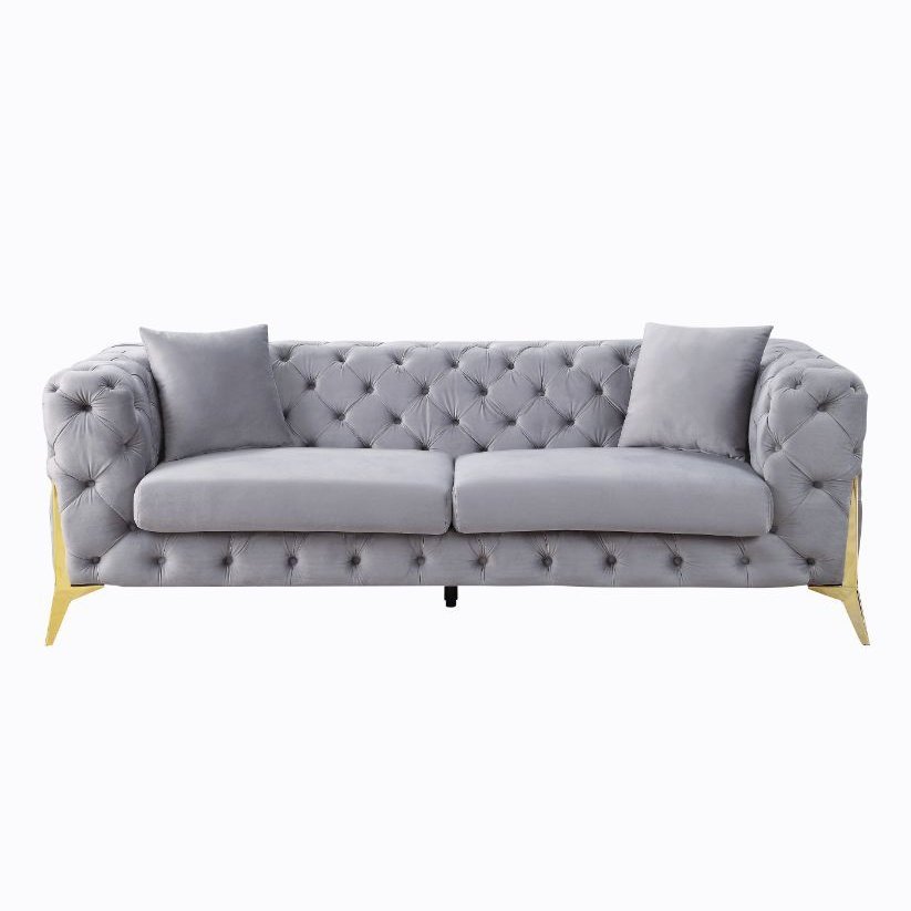 Acme Furniture Jelanea Sofa W/2 Pillows (Same As Lv01406) in Gray Velvet & Gold Finish 56115