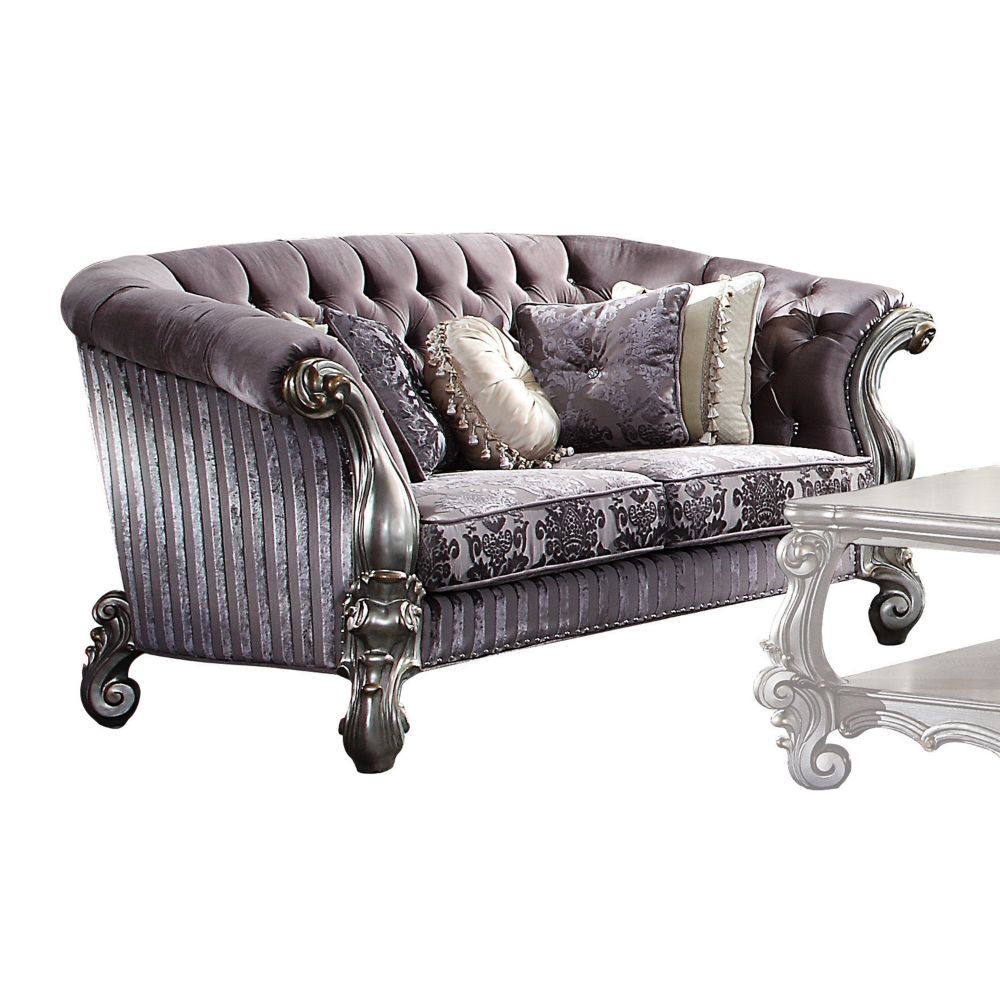 Acme Furniture Versailles Loveseat W/5 Pillows in Velvet & Antique Platinum 56826