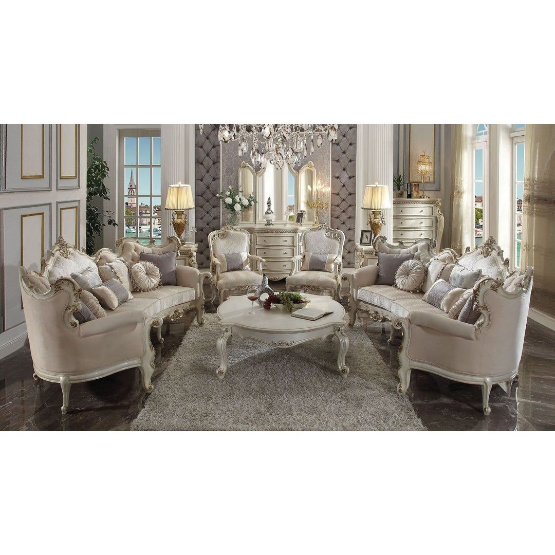 Acme Furniture Picardy Sofa W/8 Pillows in Fabric & Antique Pearl Finish 56880