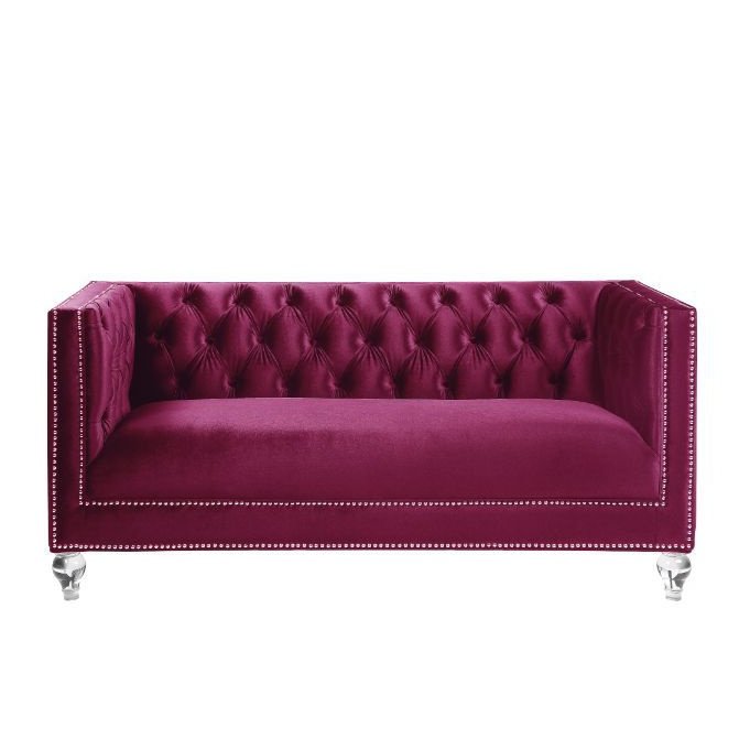 Acme Furniture Heibero Loveseat W/2 Pillows (Same Lv01401) in Burgundy Velvet 56896
