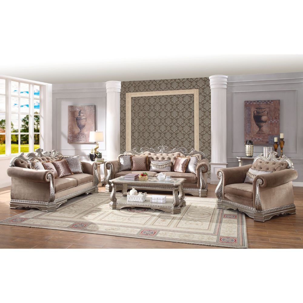 Acme Furniture Northville Sofa W/5 Pillows in Velvet & Antique Silver Finish 56930