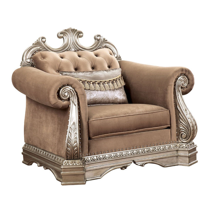 Acme Furniture Northville Chair W/1 Pillow in Velvet & Antique Silver Finish 56932