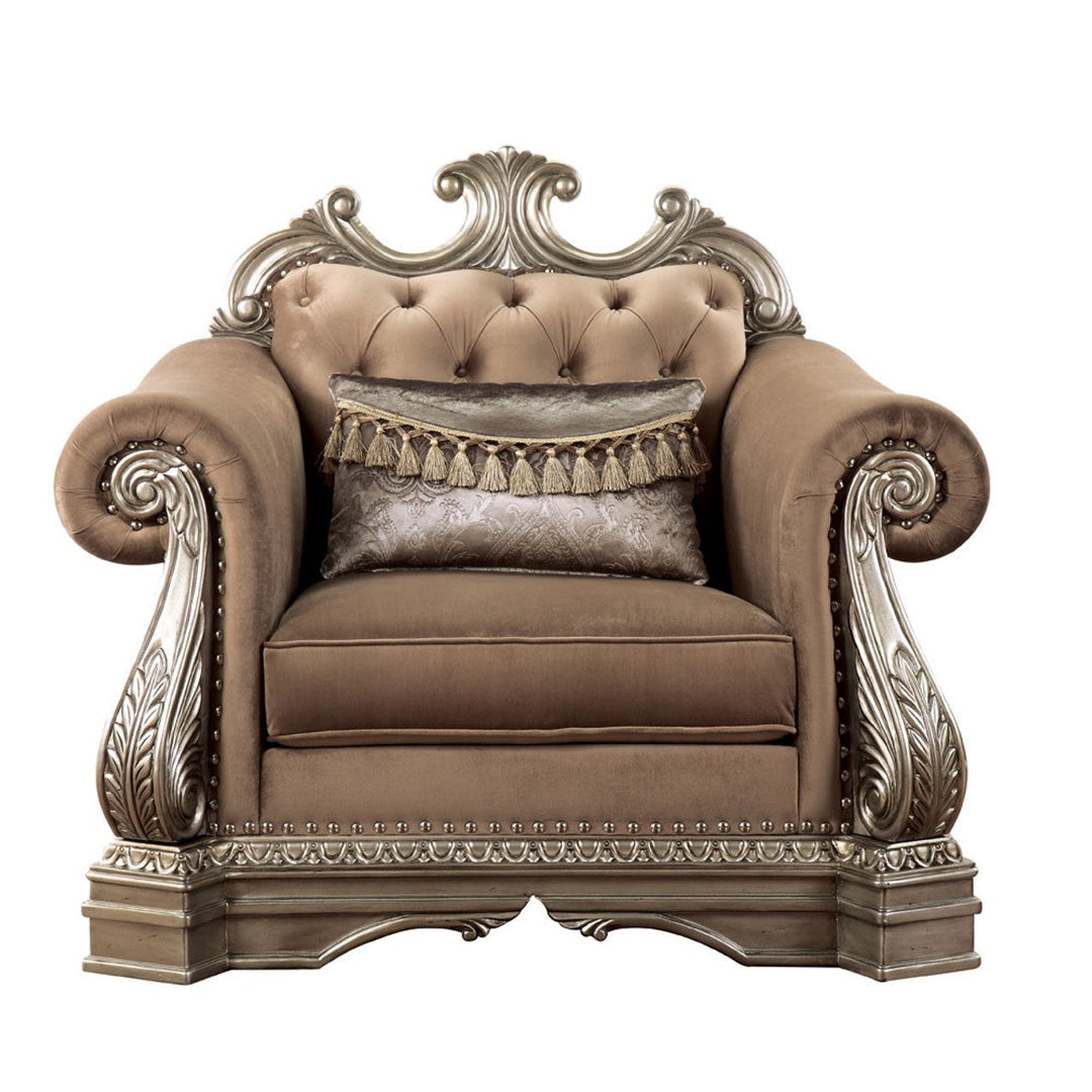 Acme Furniture Northville Chair W/1 Pillow in Velvet & Antique Silver Finish 56932