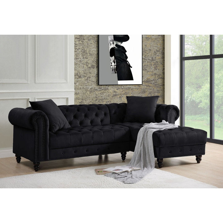 Acme Furniture Adnelis Sectional Sofa W/2 Pillows in Black Velvet 57320