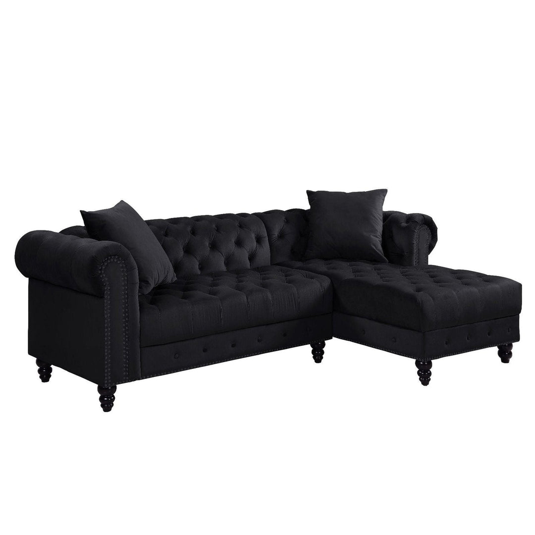 Acme Furniture Adnelis Sectional Sofa W/2 Pillows in Black Velvet 57320