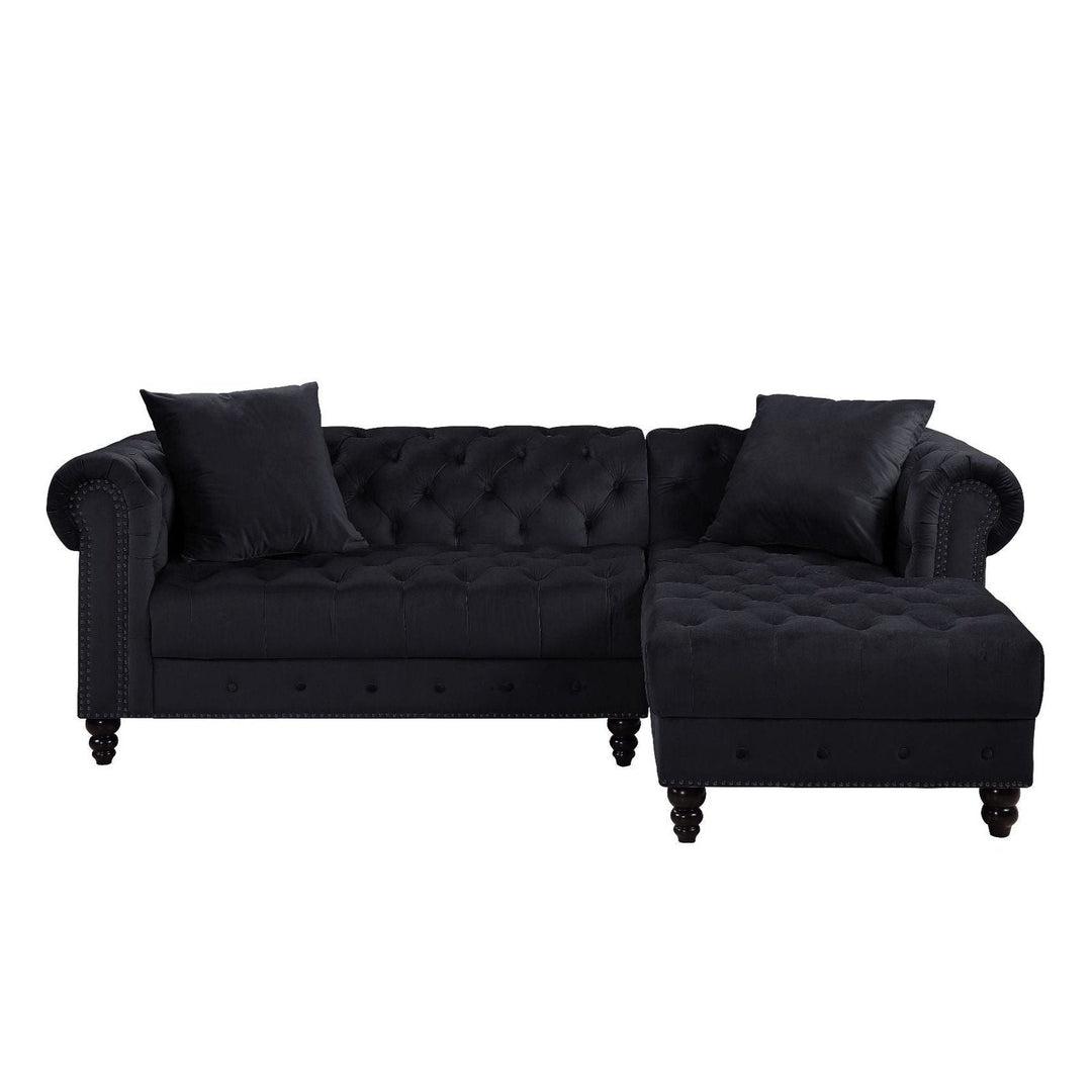 Acme Furniture Adnelis Sectional Sofa W/2 Pillows in Black Velvet 57320