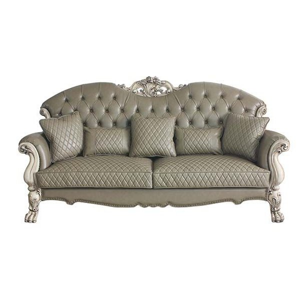 Acme Furniture Dresden Sofa W/5 Pillows in PU & Vintage Bone White Finish 58175