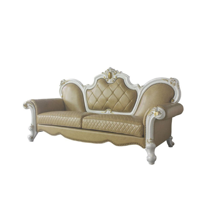 Acme Furniture Picardy Sofa W/5 Pillows in Butterscotch PU & Antique Pearl Finish 58210