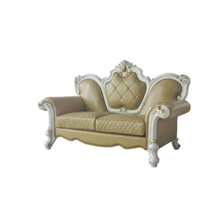 Acme Furniture Picardy Loveseat W/3 Pillows in Butterscotch PU & Antique Pearl Finish 58211
